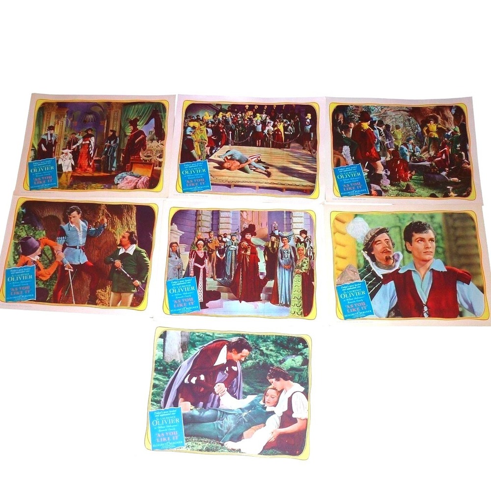 CRISP Near Complete! Laurence Olivier 1949 AS YOU LIKE IT Lobby Card Set Lot 7